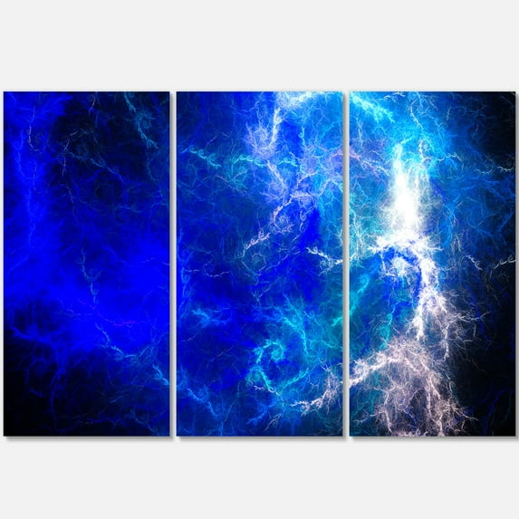 Designart 'Blue Sparkling Lightning' Metal Wall Art