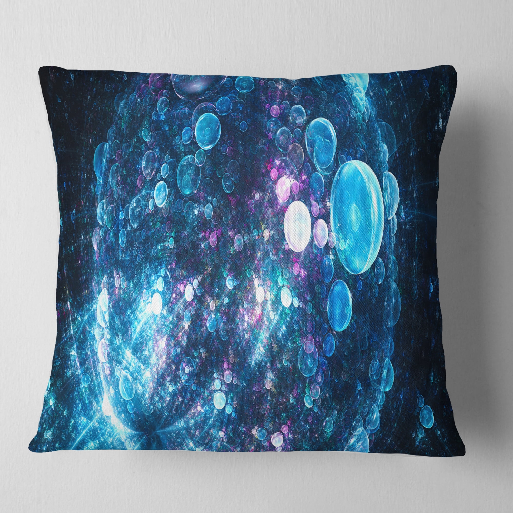 Designart Blue Spherical Planet Bubbles - Abstract Throw Pillow - 18x18