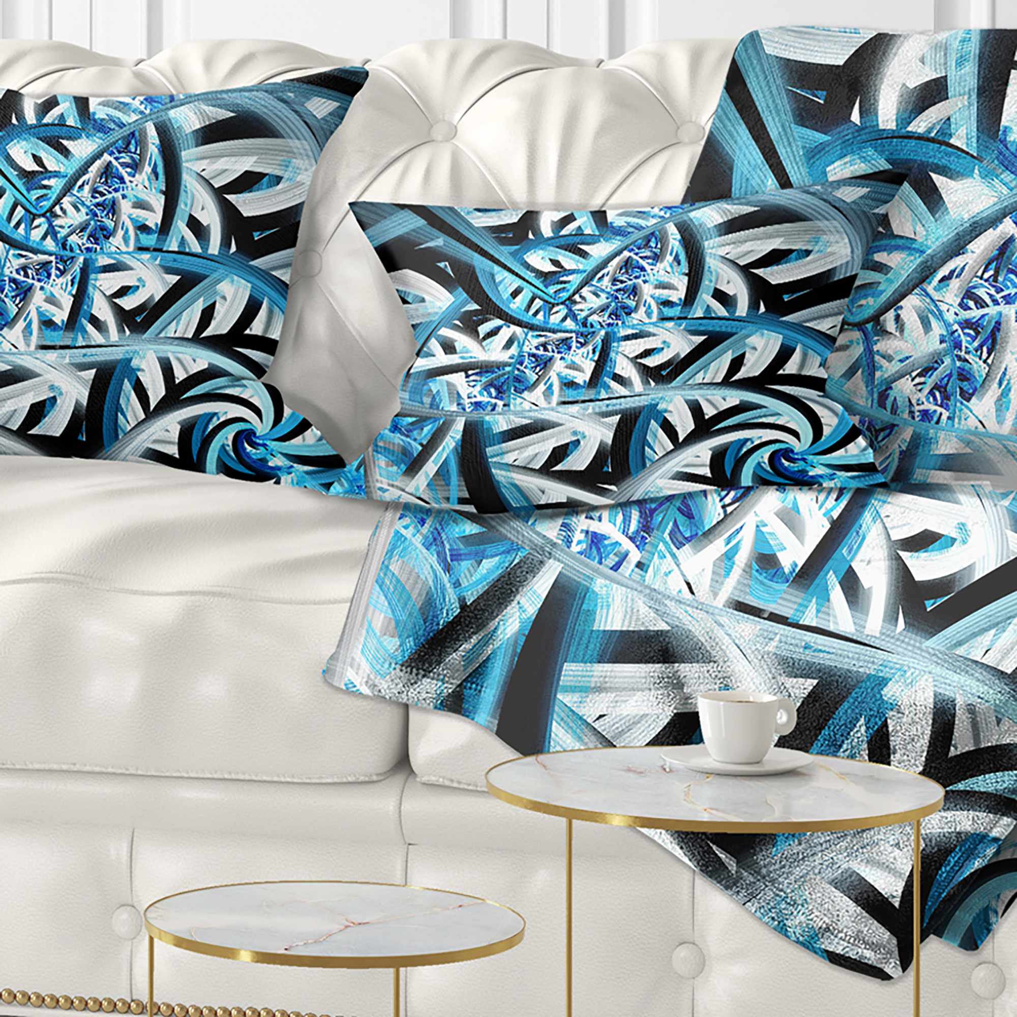 Designart Blue Spiral Fractal Design - Abstract Throw Pillow - 12x20