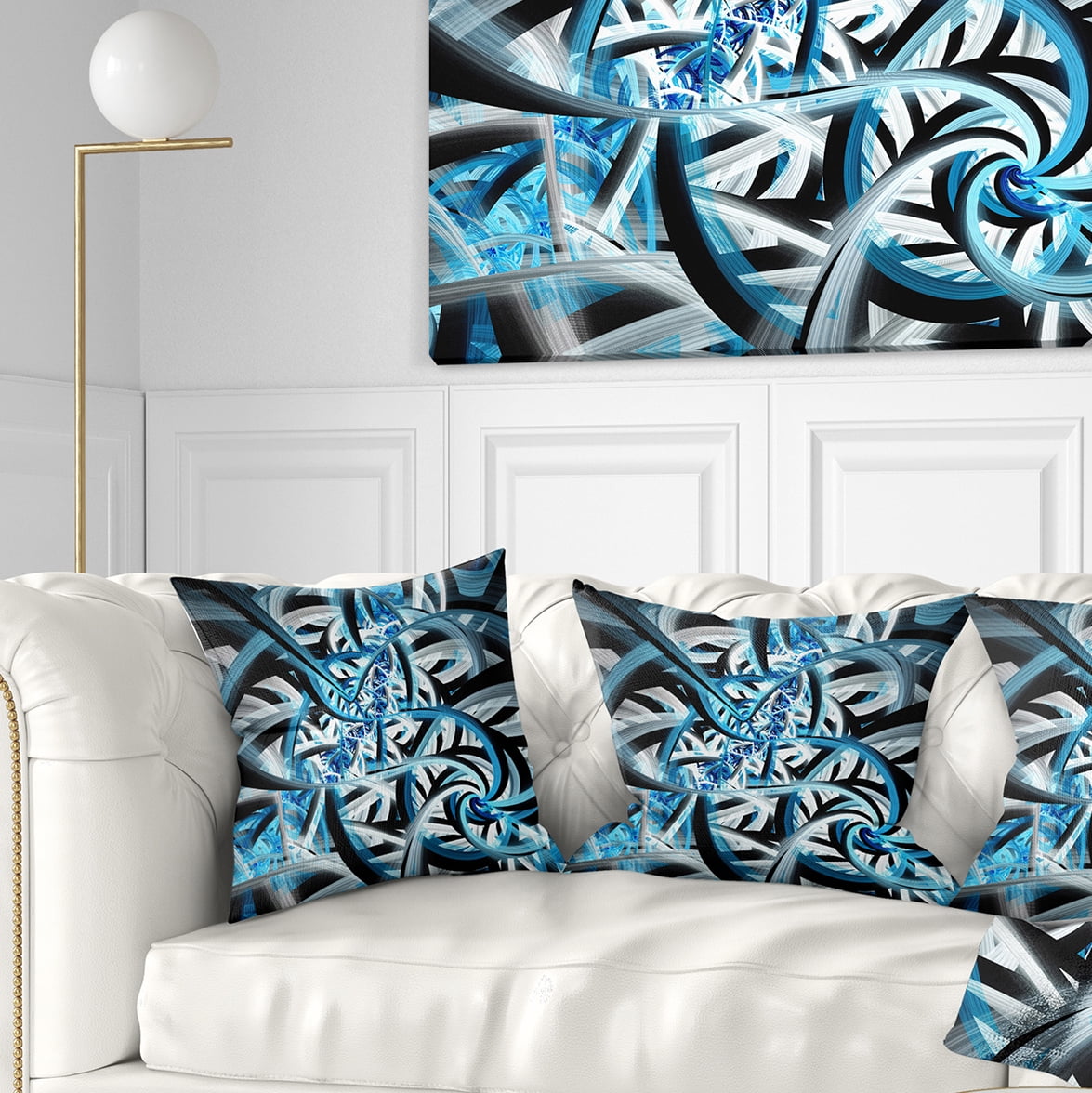 Designart Blue Spiral Fractal Design - Abstract Throw Pillow - 16x16