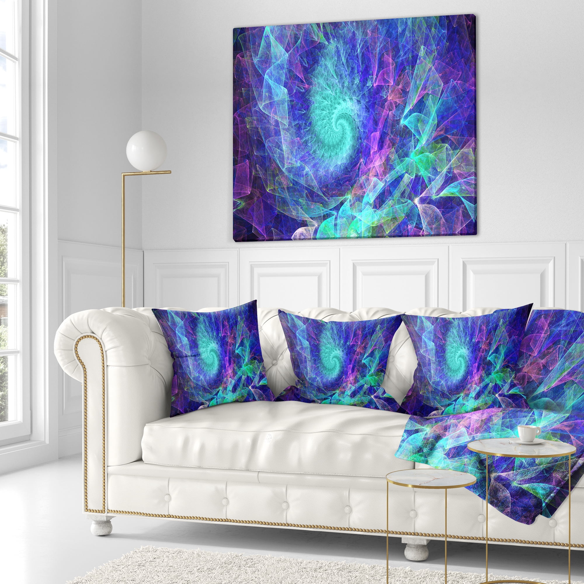 Designart Blue Spiral Kaleidoscope - Abstract Throw Pillow - 16x16