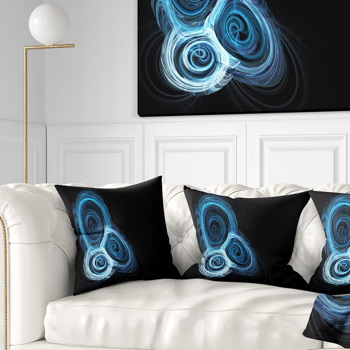 Designart Blue Spiral Nebula on Black - Abstract Throw Pillow - 18x18