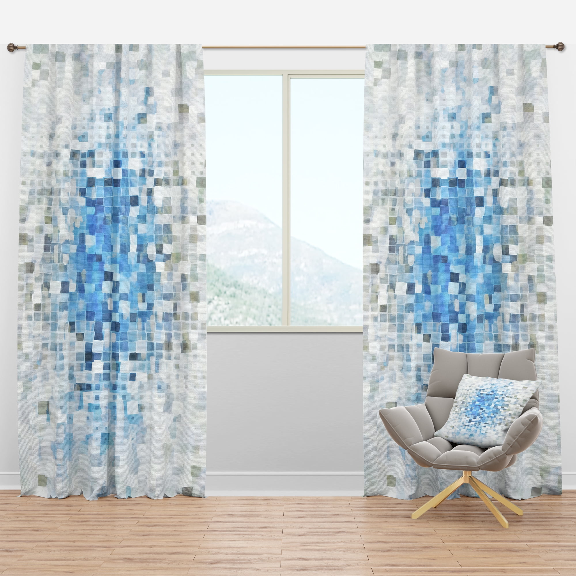 Designart 'Blue Spots Geometric I' Modern Curtain Panel