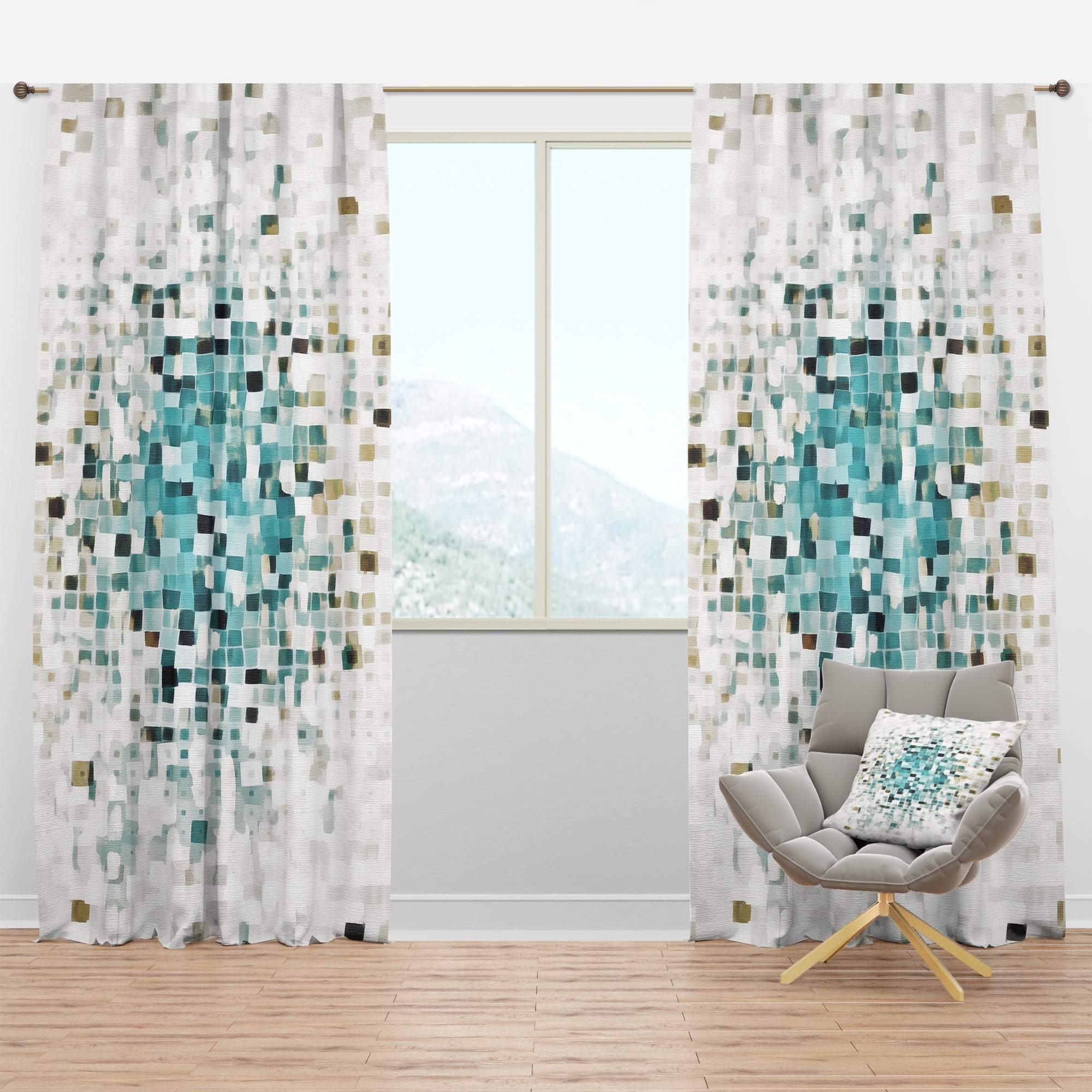 Designart 'Blue Spots Geometric II' Modern Blackout Curtain Panel