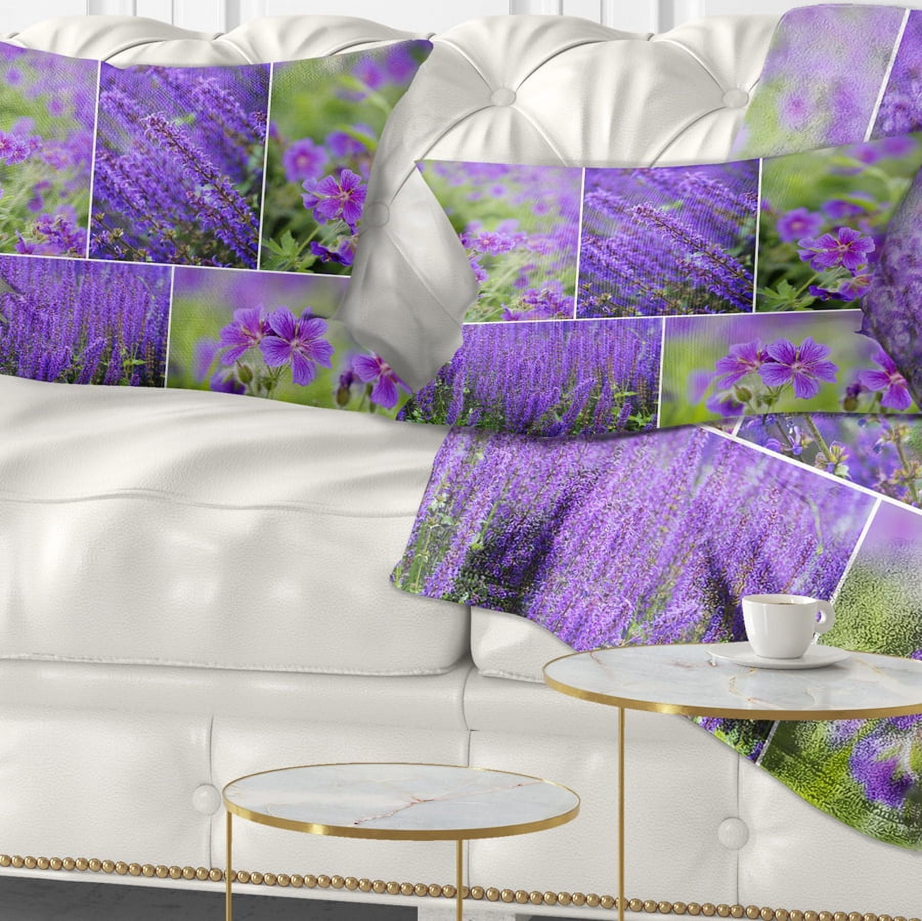 Designart Blue Spring Flowers Collage - Floral Throw Pillow - 12x20
