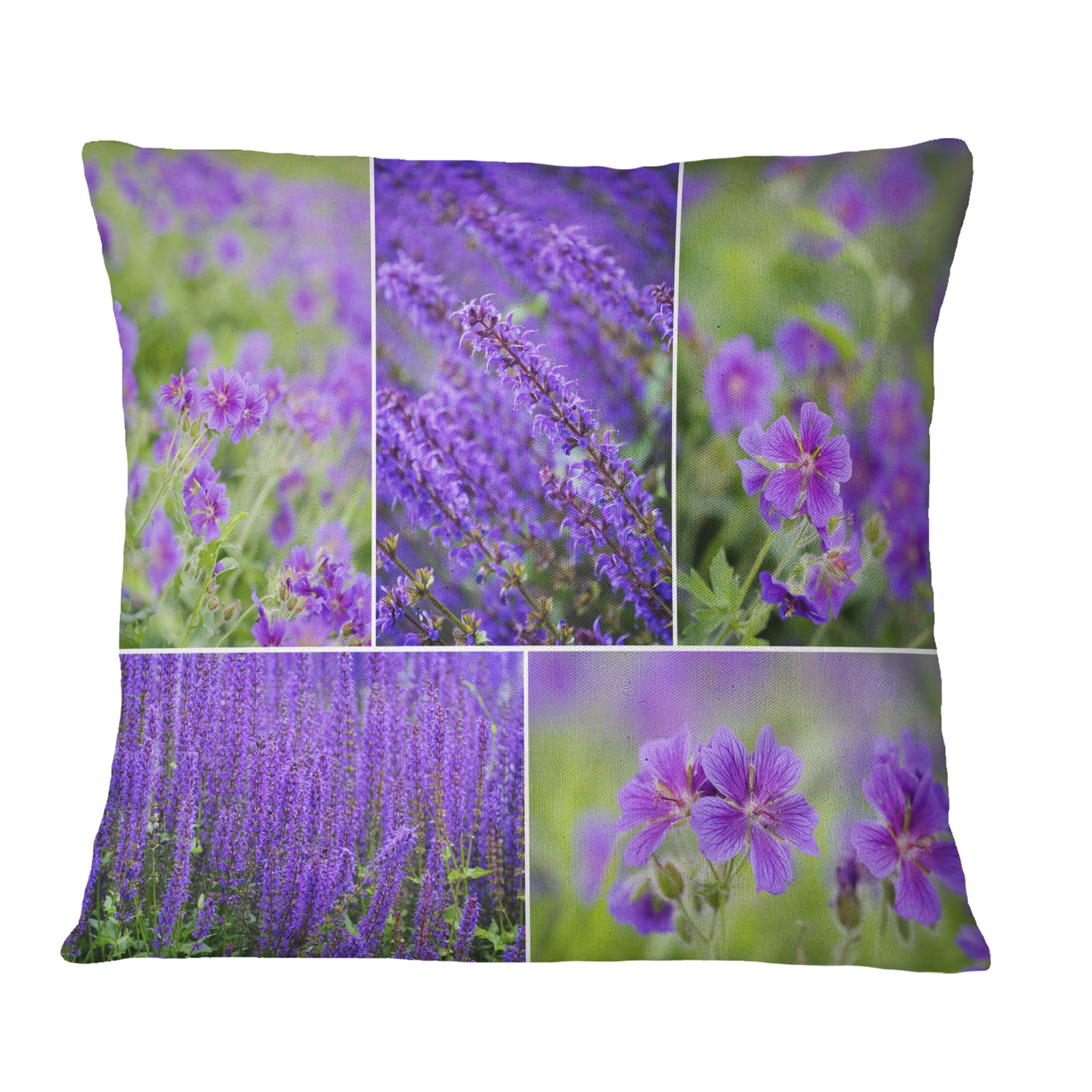 Designart Blue Spring Flowers Collage - Floral Throw Pillow - 16x16