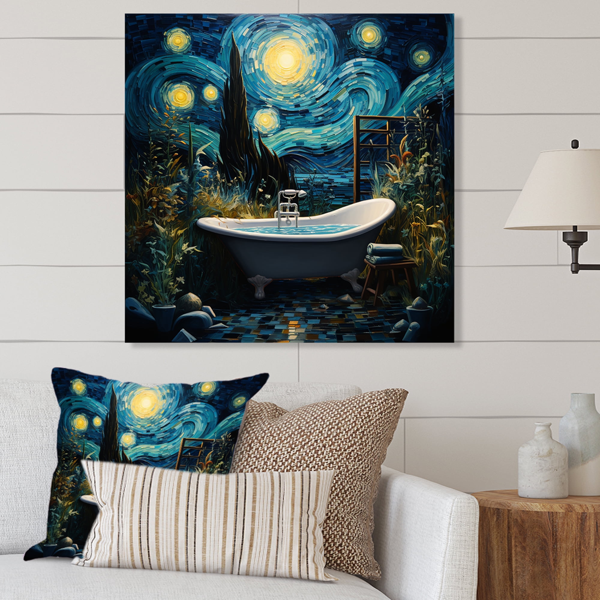 Designart "Blue Starlight Bathroom IV In Blue and Yellow"Raven Animal
