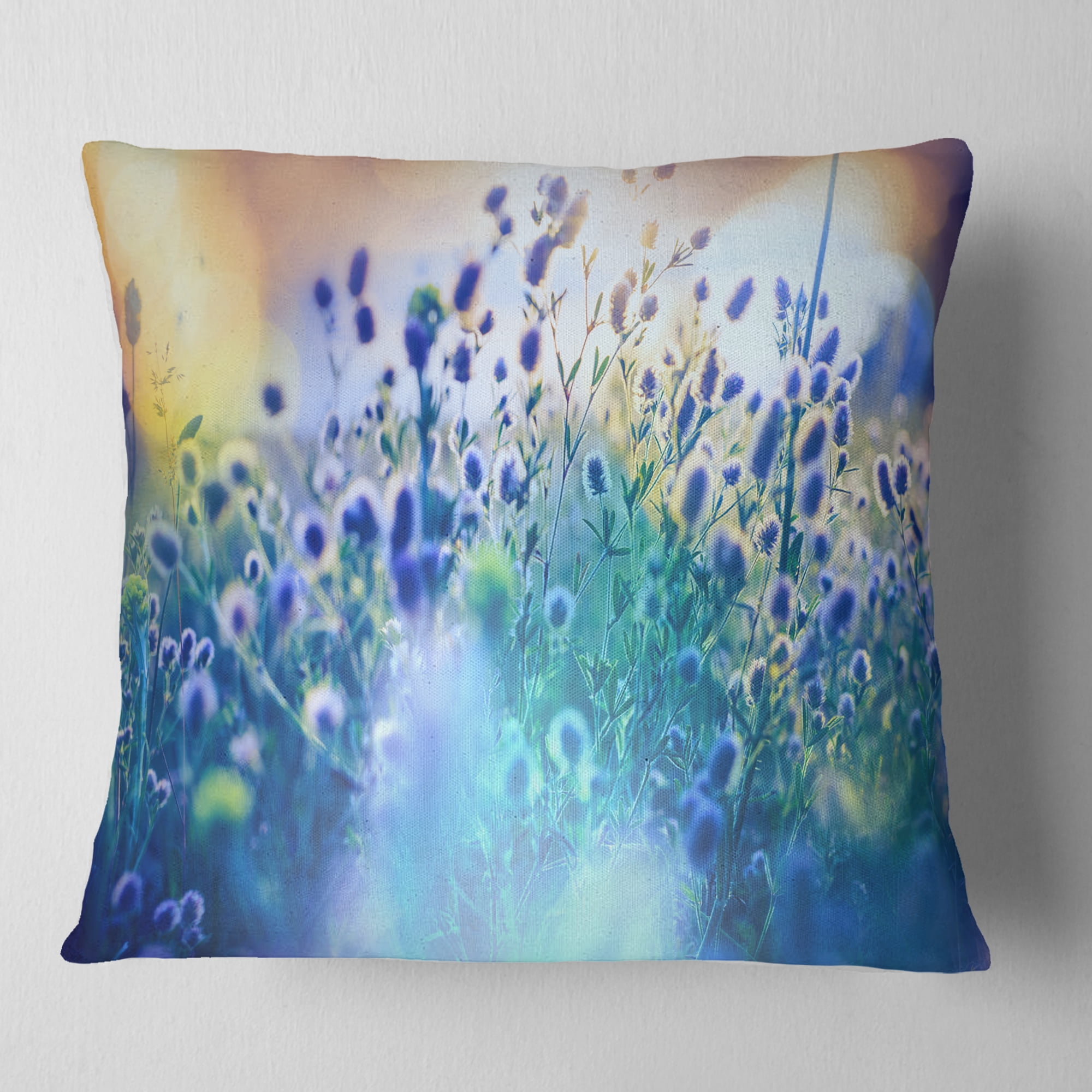 Designart Blue Summer Flowers on Meadow - Floral Throw Pillow - 16x16