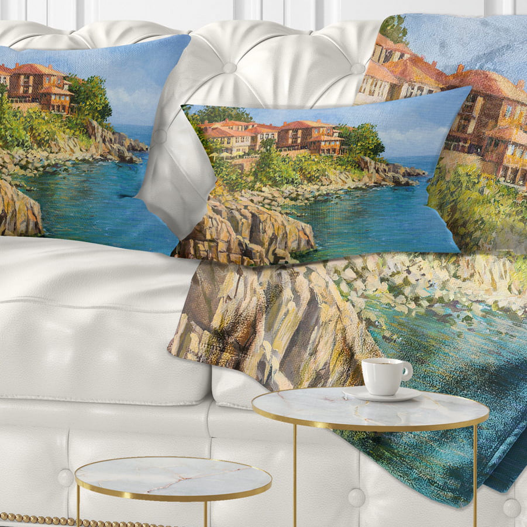 Designart Blue Summer Sea - Landscape Painting Throw Pillow - 12x20