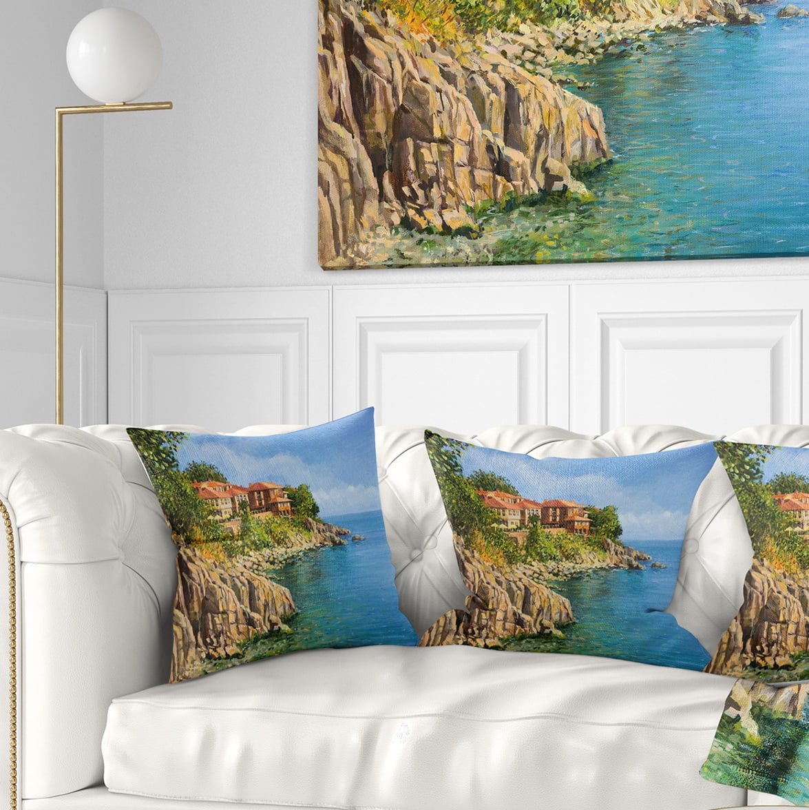 Designart Blue Summer Sea - Landscape Painting Throw Pillow - 18x18