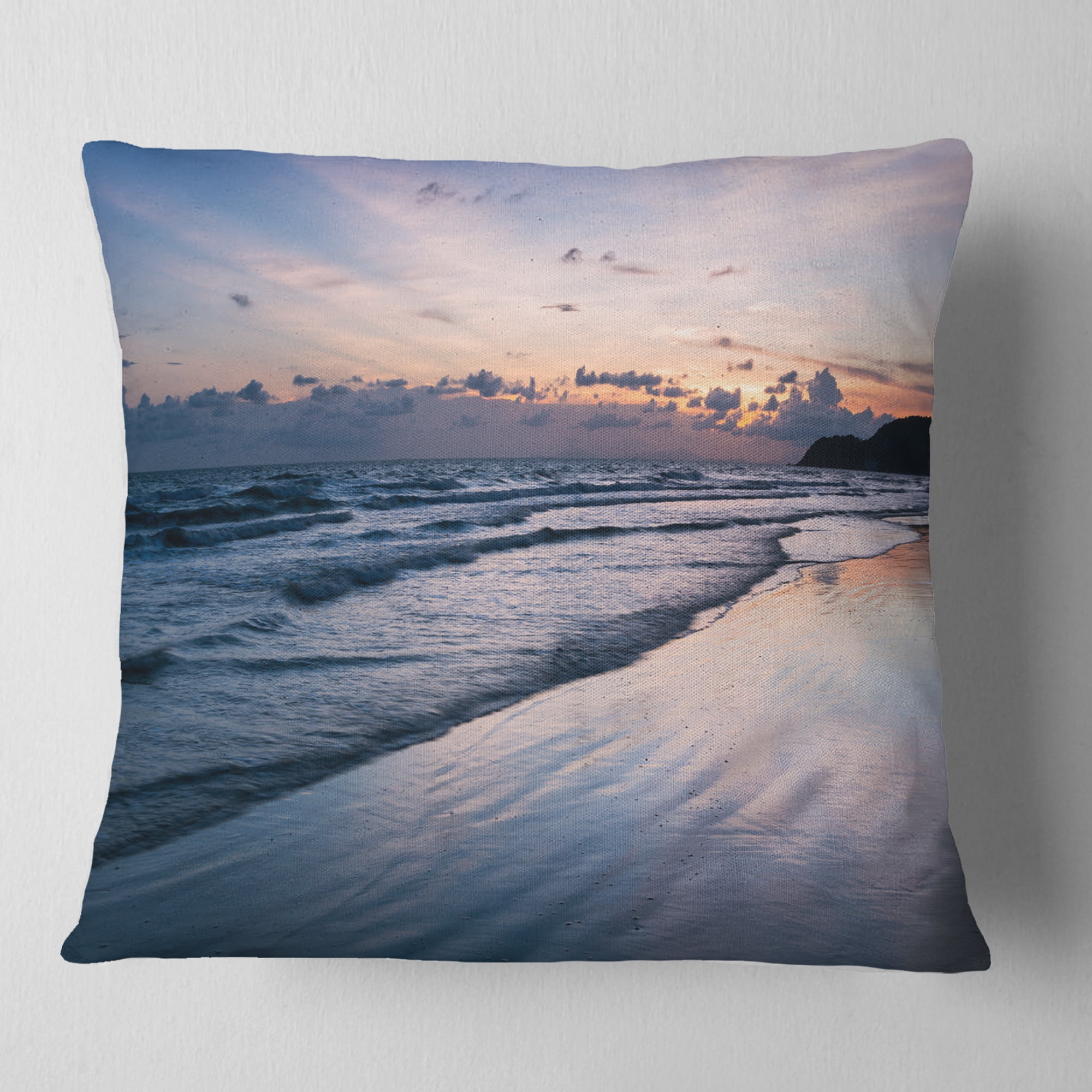 Designart Blue Sunset Sea Waves Thailand - Oversized Beach Throw Pillow - 16x16