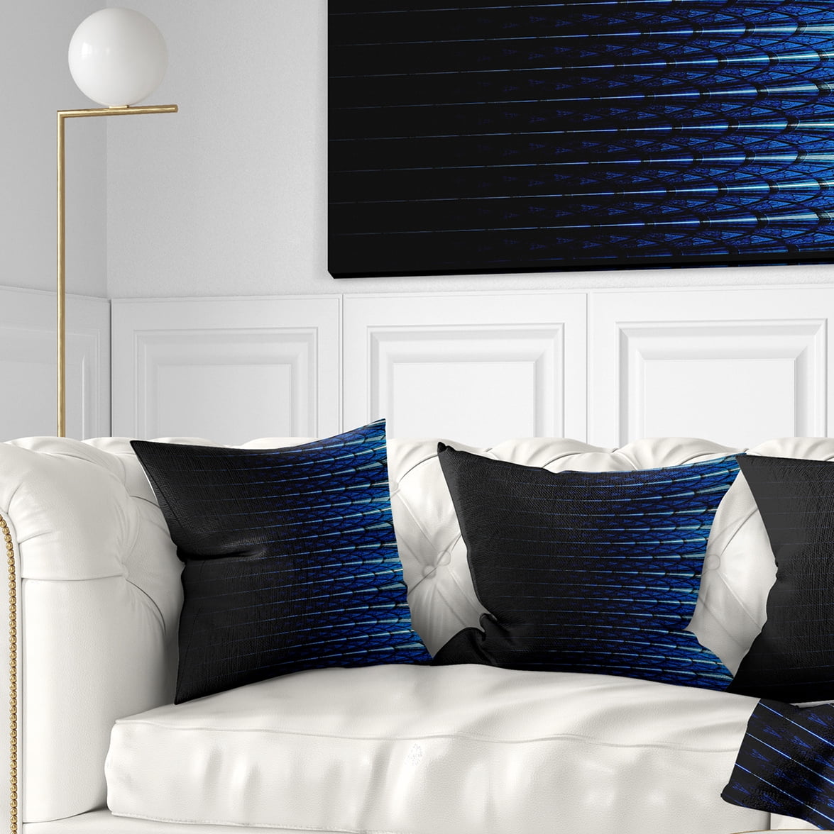 Designart Blue Symmetrical Fractal Flower - Abstract Throw Pillow - 16x16