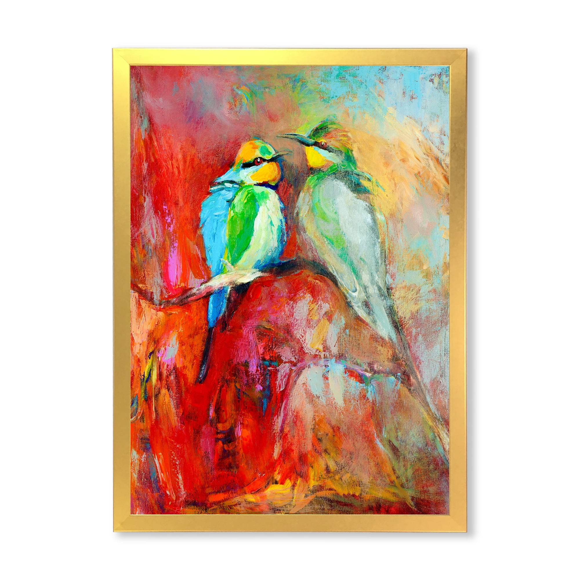 Designart 'Blue Tailed Bee Eaters Sitting On A Branch' Nautical & Coastal Framed Art Print