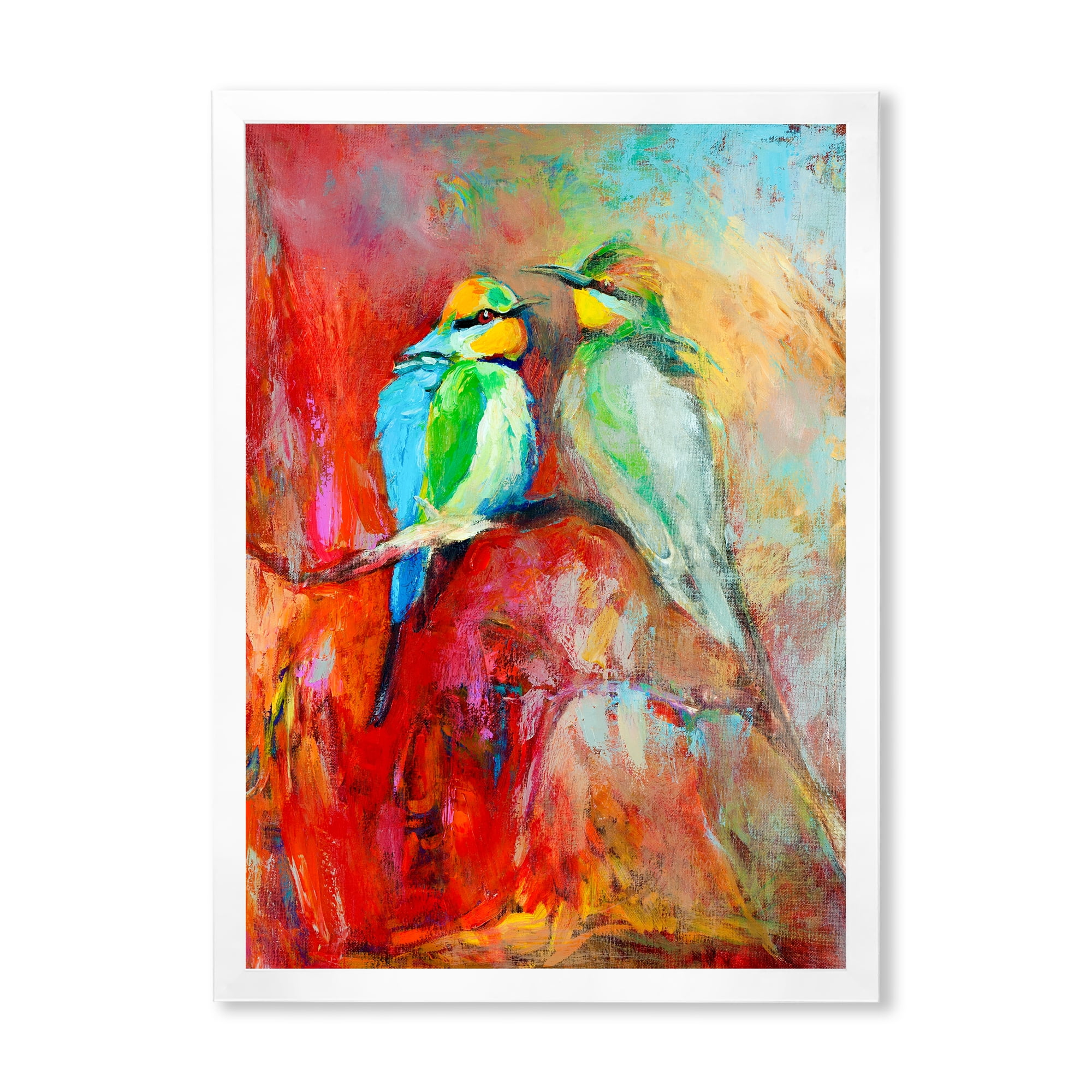 Designart 'Blue Tailed Bee Eaters Sitting On A Branch' Nautical & Coastal Framed Art Print