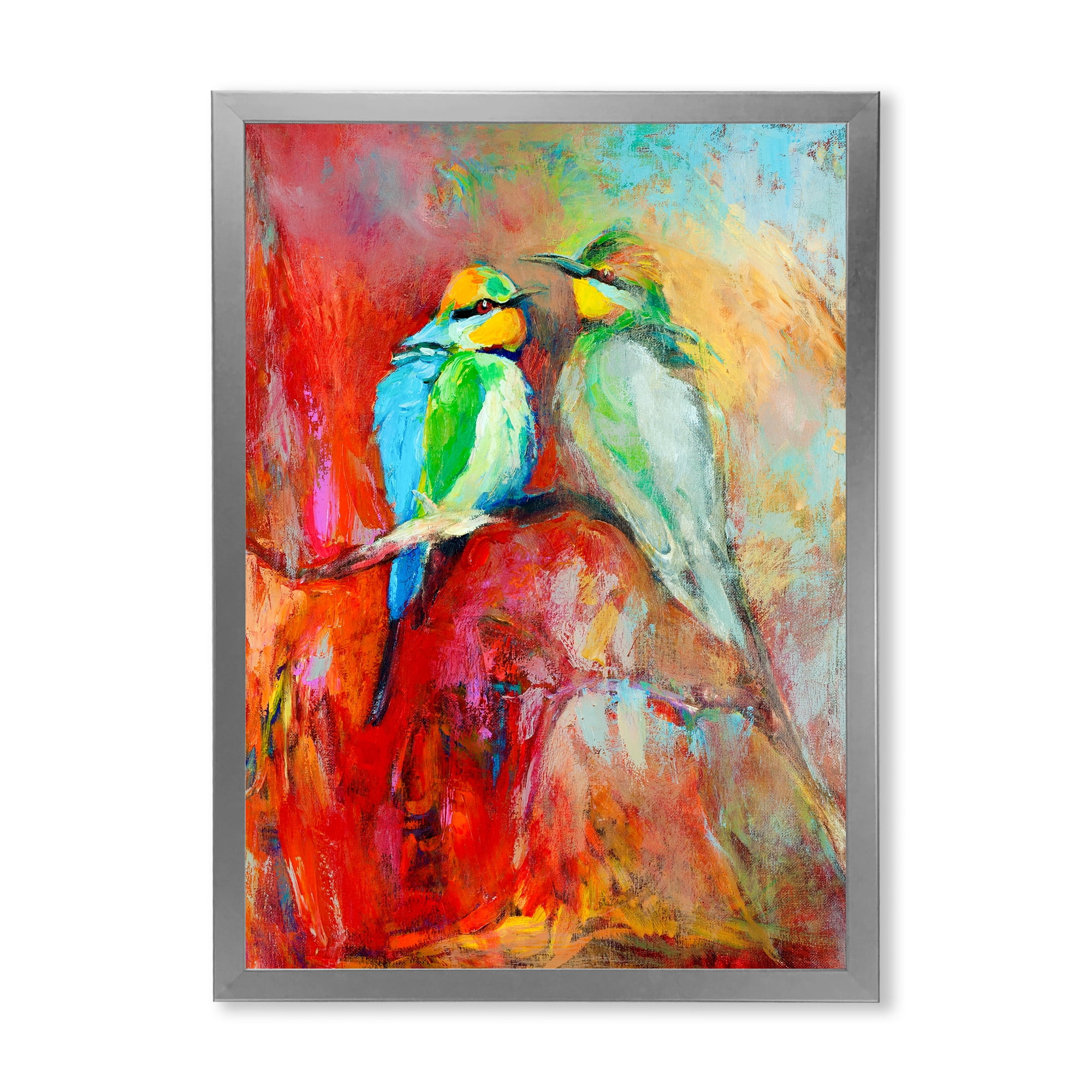 Designart 'Blue Tailed Bee Eaters Sitting On A Branch' Nautical & Coastal Framed Art Print