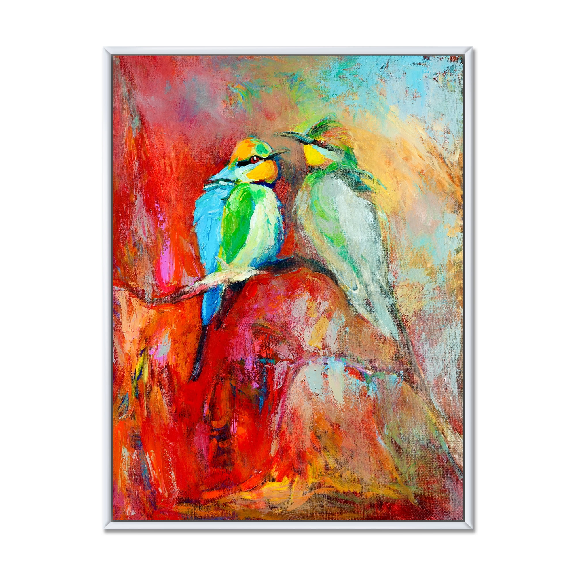 Designart 'Blue Tailed Bee Eaters Sitting On A Branch' Nautical & Coastal Framed Canvas Wall Art Print