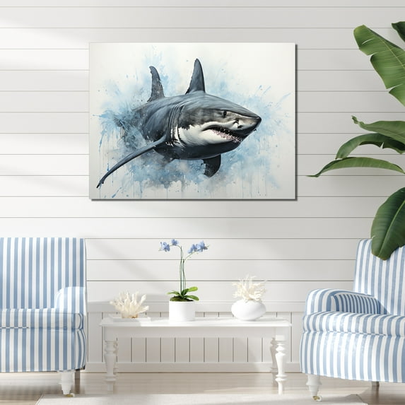 Designart "Blue Toned Shark Simplicity I" Shark Wall Art Prints