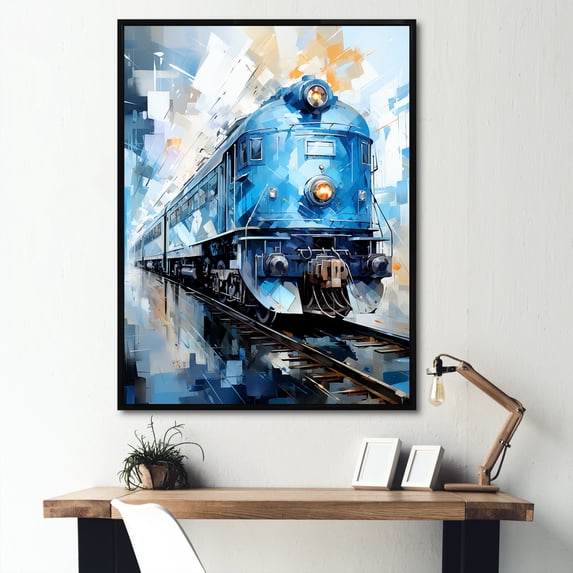 Designart "Blue Train Geometric Momentum III" Modern Floater Framed Canvas Art Print