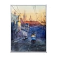 thumbnail image 1 of Designart 'Blue Tram At Sunset With Church During Sunset Cityscape' Nautical & Coastal Framed Canvas Wall Art Print, 1 of 5