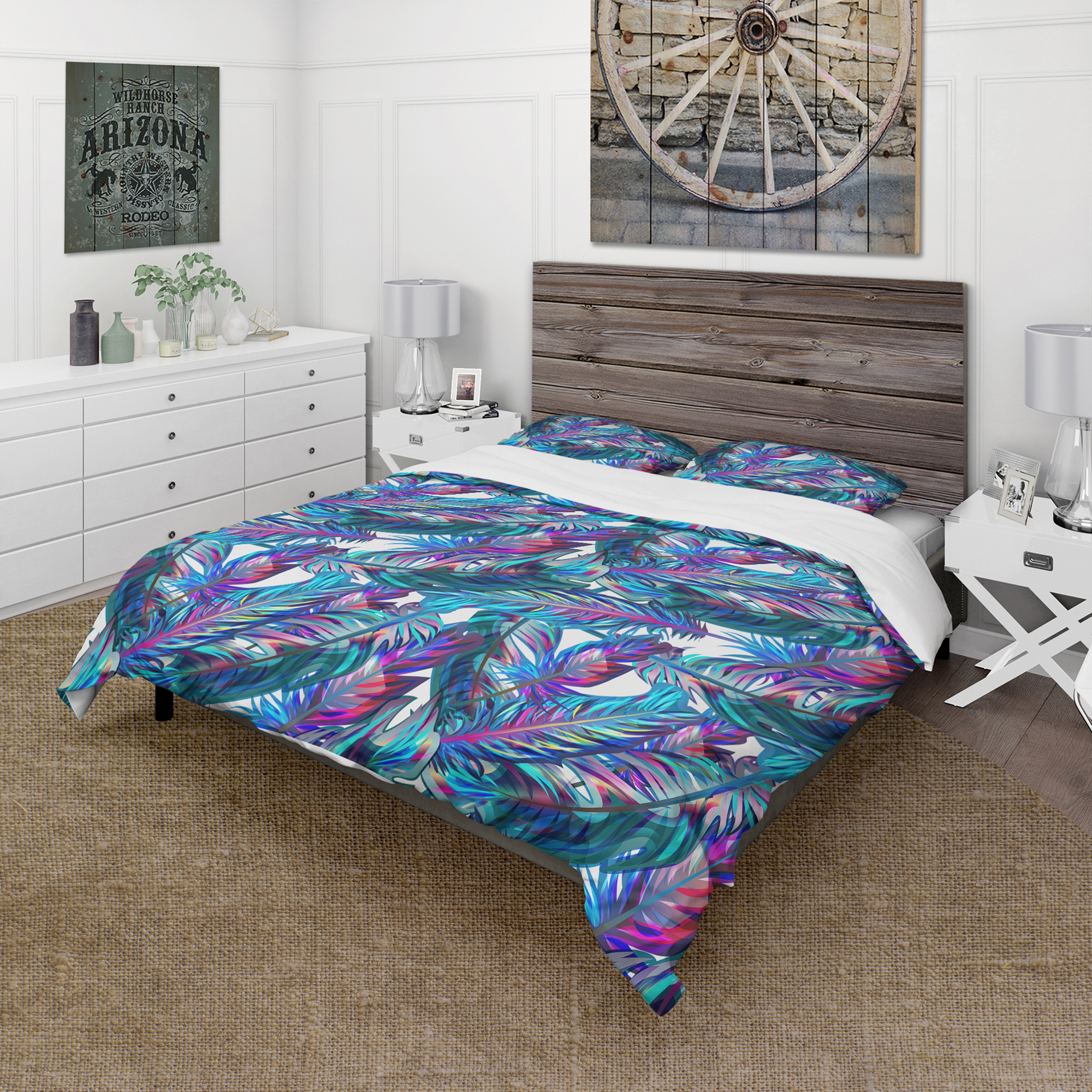 Designart 'Blue Tropical Leaves' Tropical Duvet Cover Set