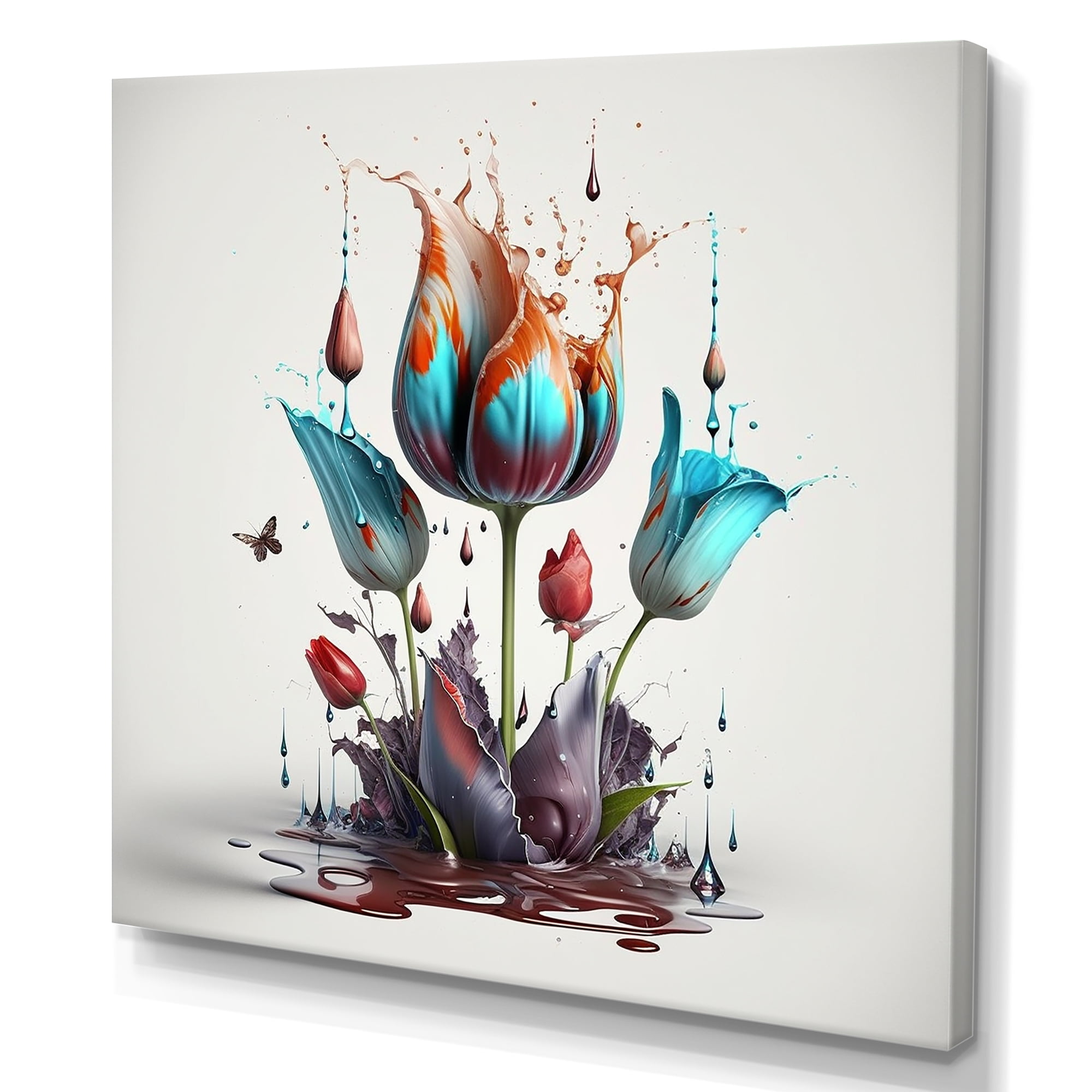 Designart Blue Tulip Paint Drop Canvas Wall Art - Walmart.com