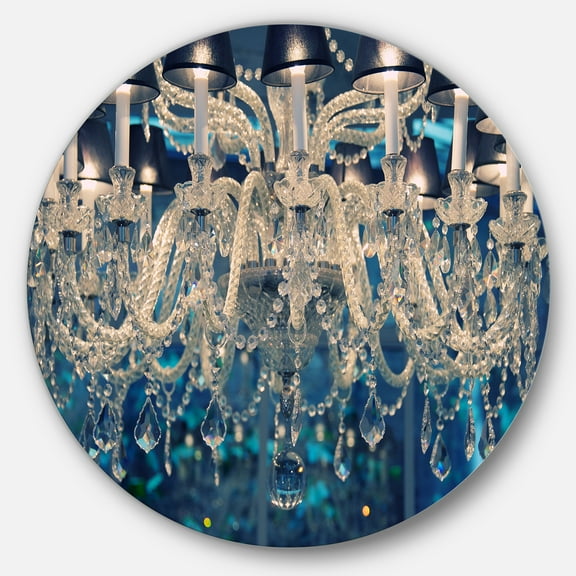 Designart 'Blue Vintage Crystal Chandelier' Disc Flower Artwork on Large Metal Circle Wall Art