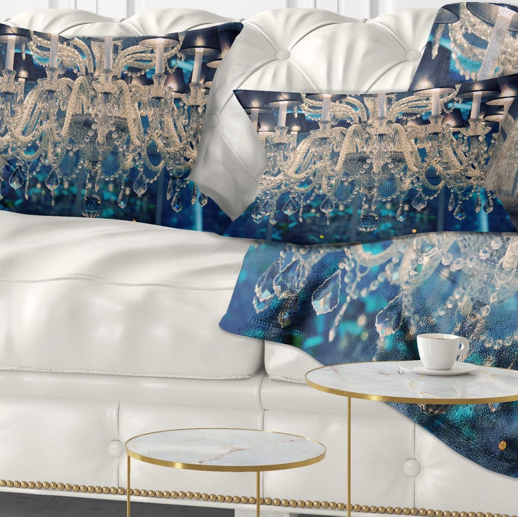 Designart Blue Vintage Crystal Chandelier - Flower Throw Pillow - 12x20