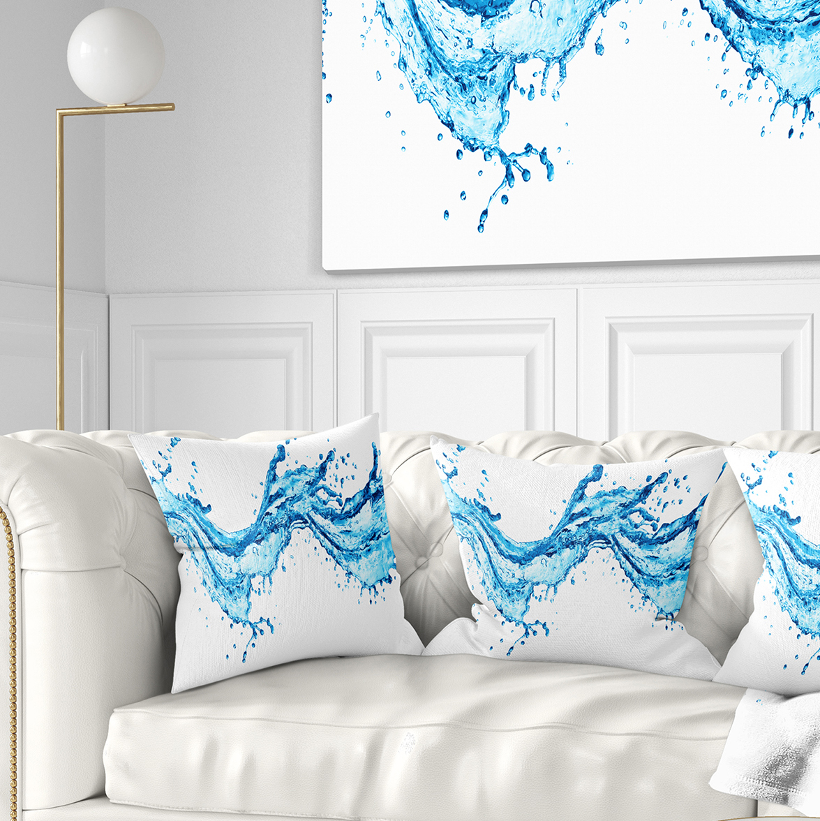 Designart Blue Water Splashes - Abstract Throw Pillow - 16x16