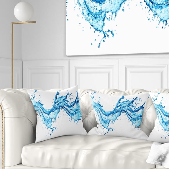 Designart Blue Water Splashes - Abstract Throw Pillow - 16x16