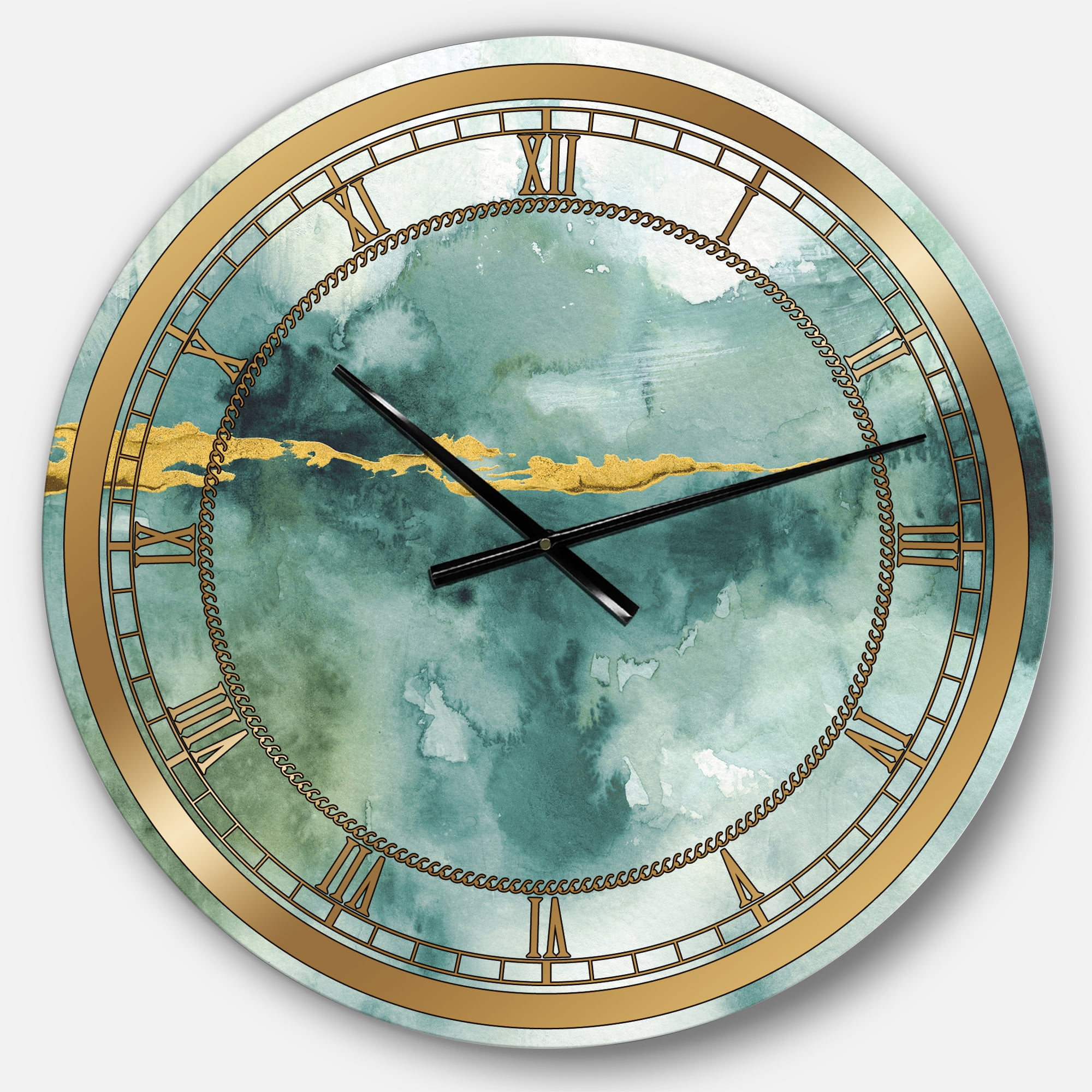 Designart 'Blue Watercolor Impression with Gold' Glam wall clock
