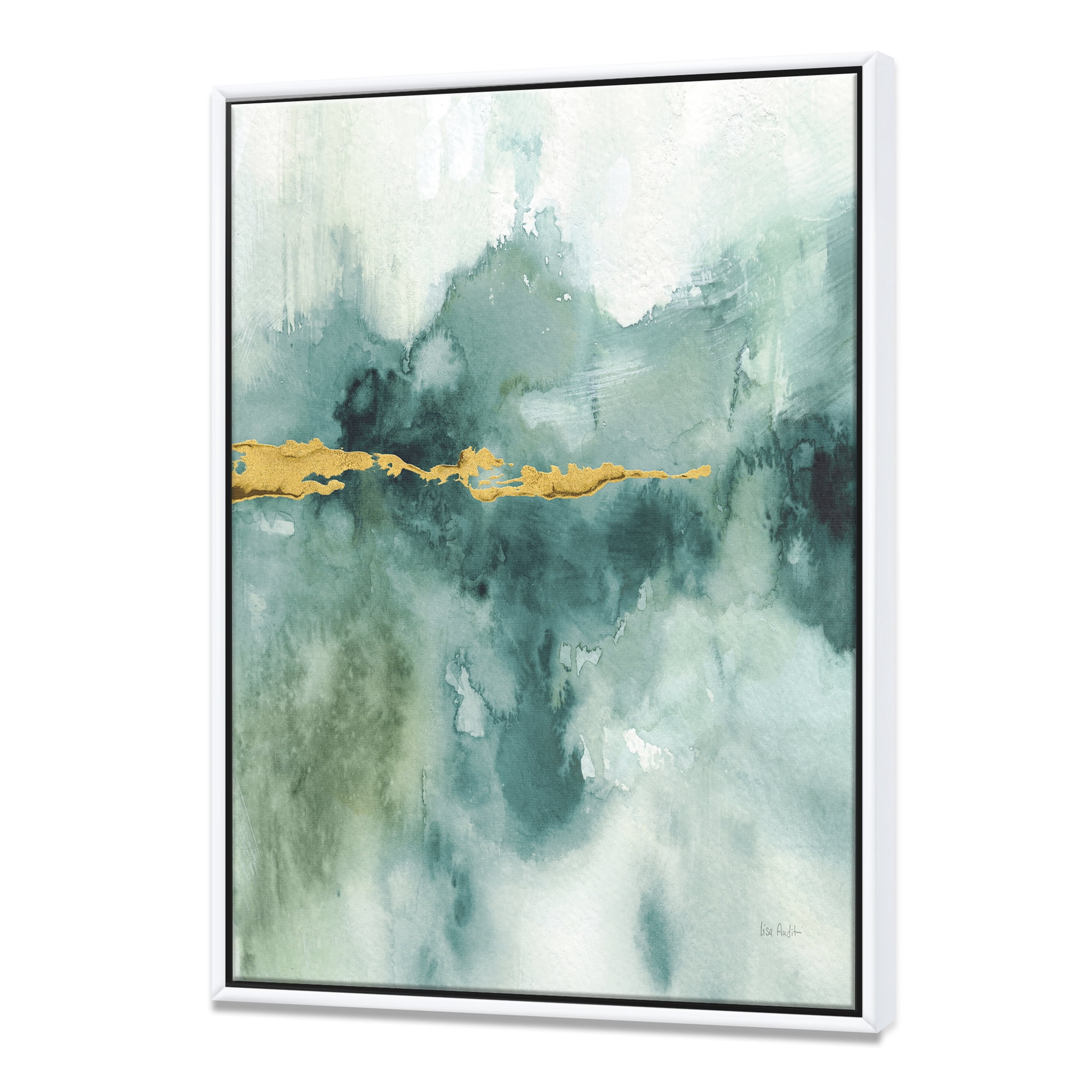 Designart ' Blue Watercolor Impression with Gold ' Traditional Framed Canvas