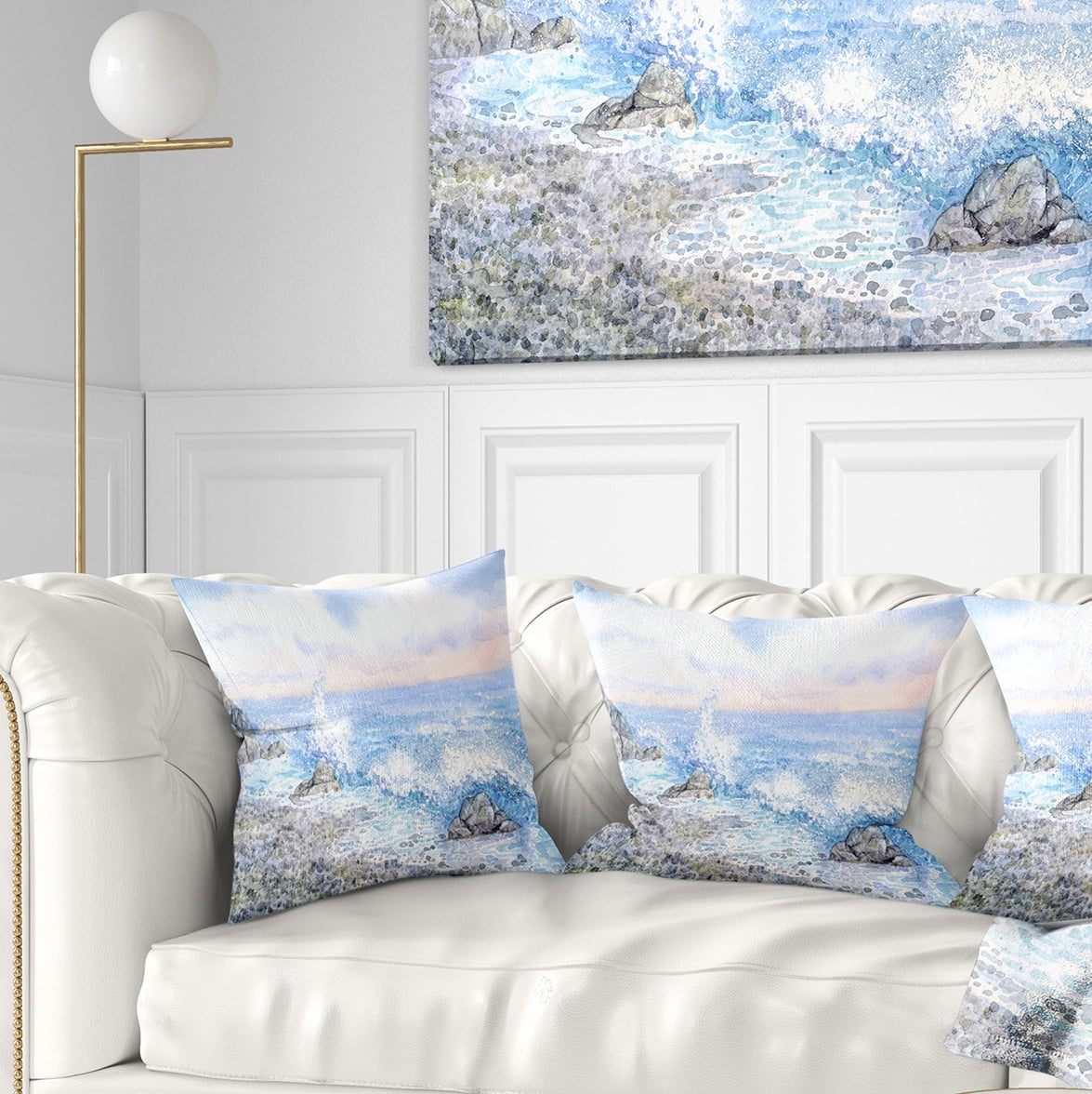 Designart Blue Watercolor Waters - Seascape Throw Pillow - 16x16