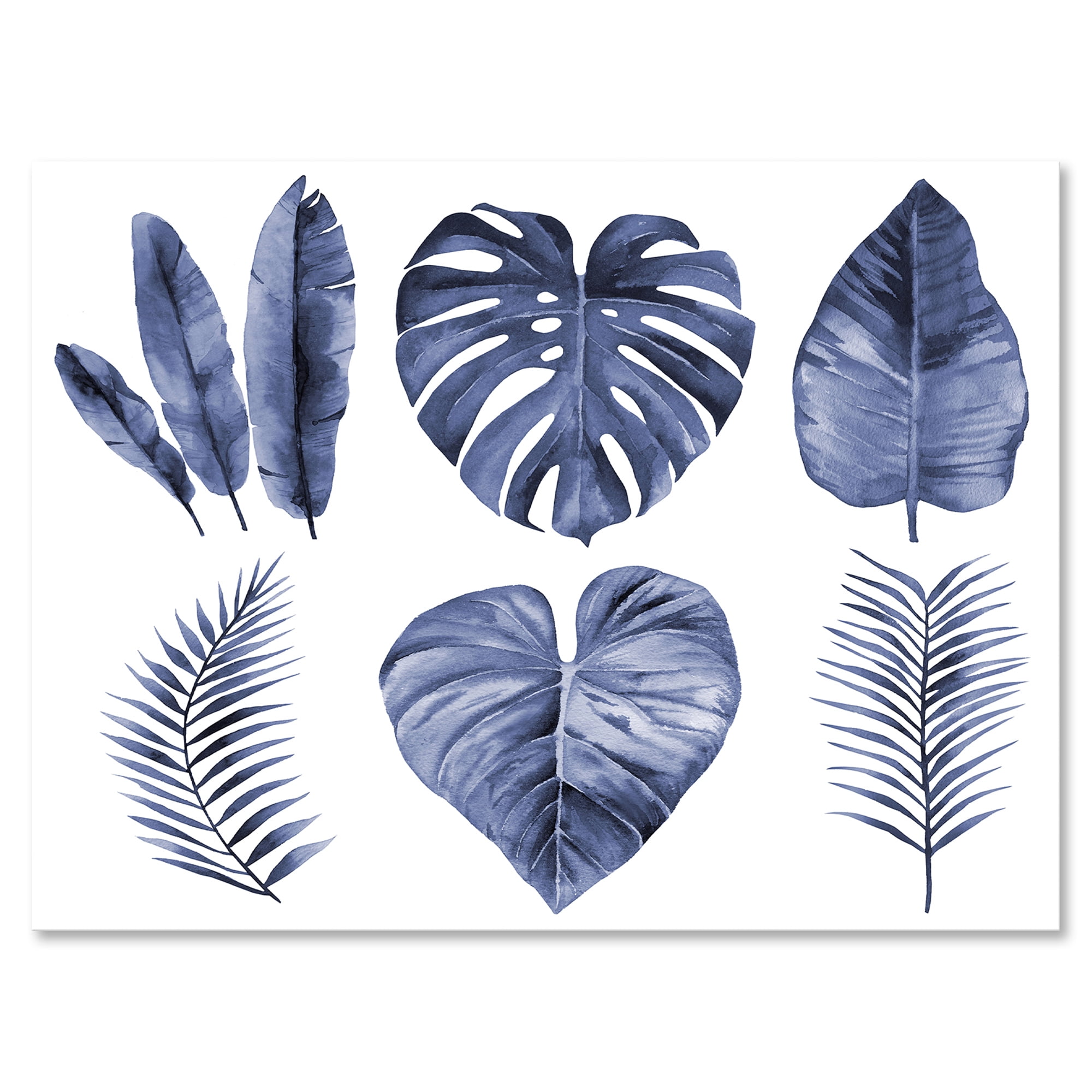 Designart ' Blue Watercolour Tropical Leaves I ' Farmhouse Canvas Wall Art Print