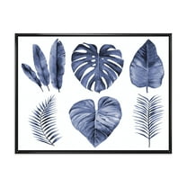 Designart 'Blue Watercolour Tropical Leaves I' Farmhouse Framed Canvas Wall Art Print