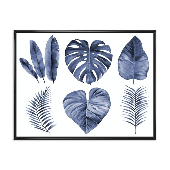 Designart 'Blue Watercolour Tropical Leaves I' Farmhouse Framed Canvas Wall Art Print