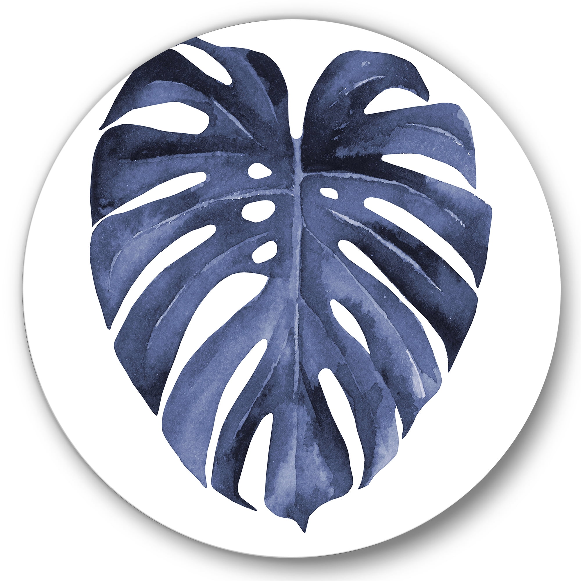 Designart 'Blue Watercolour Tropical Leaves III' Traditional Circle Metal Wall Art 29x29 - Disc of 29
