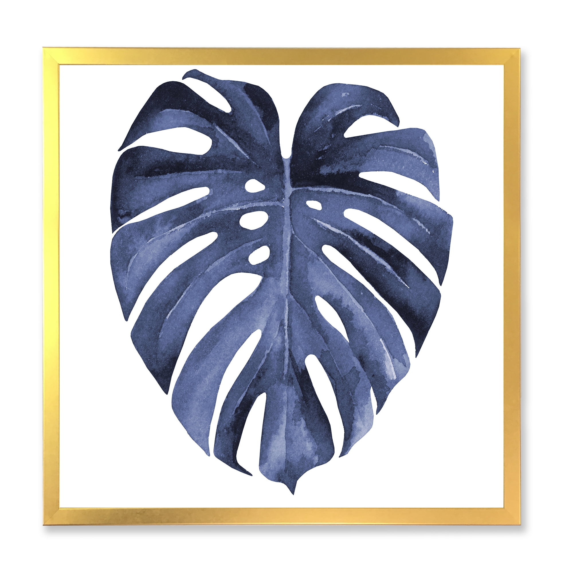 Designart 'Blue Watercolour Tropical Leaves III' Traditional Framed Art Print