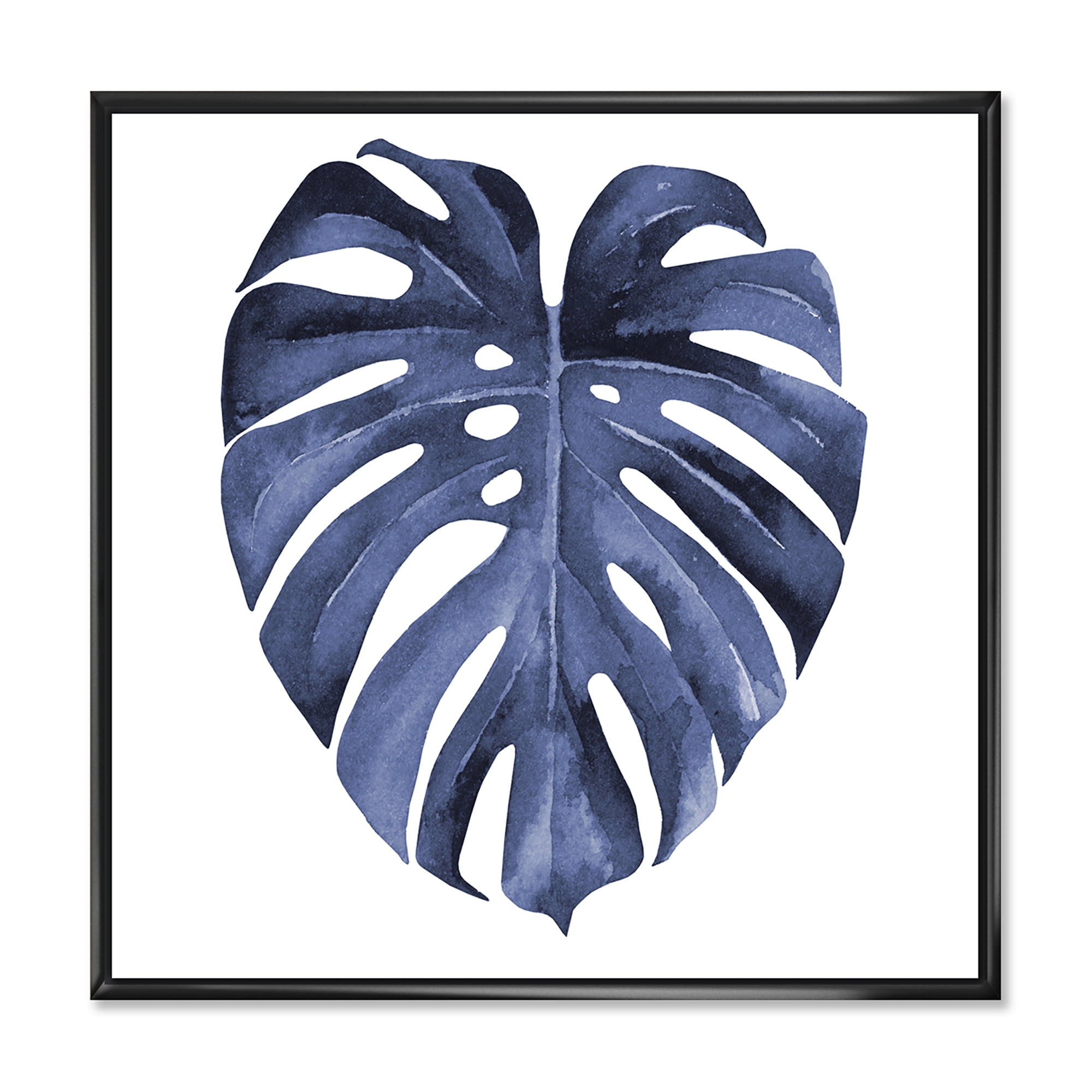 Designart 'Blue Watercolour Tropical Leaves III' Traditional Framed Canvas Wall Art Print