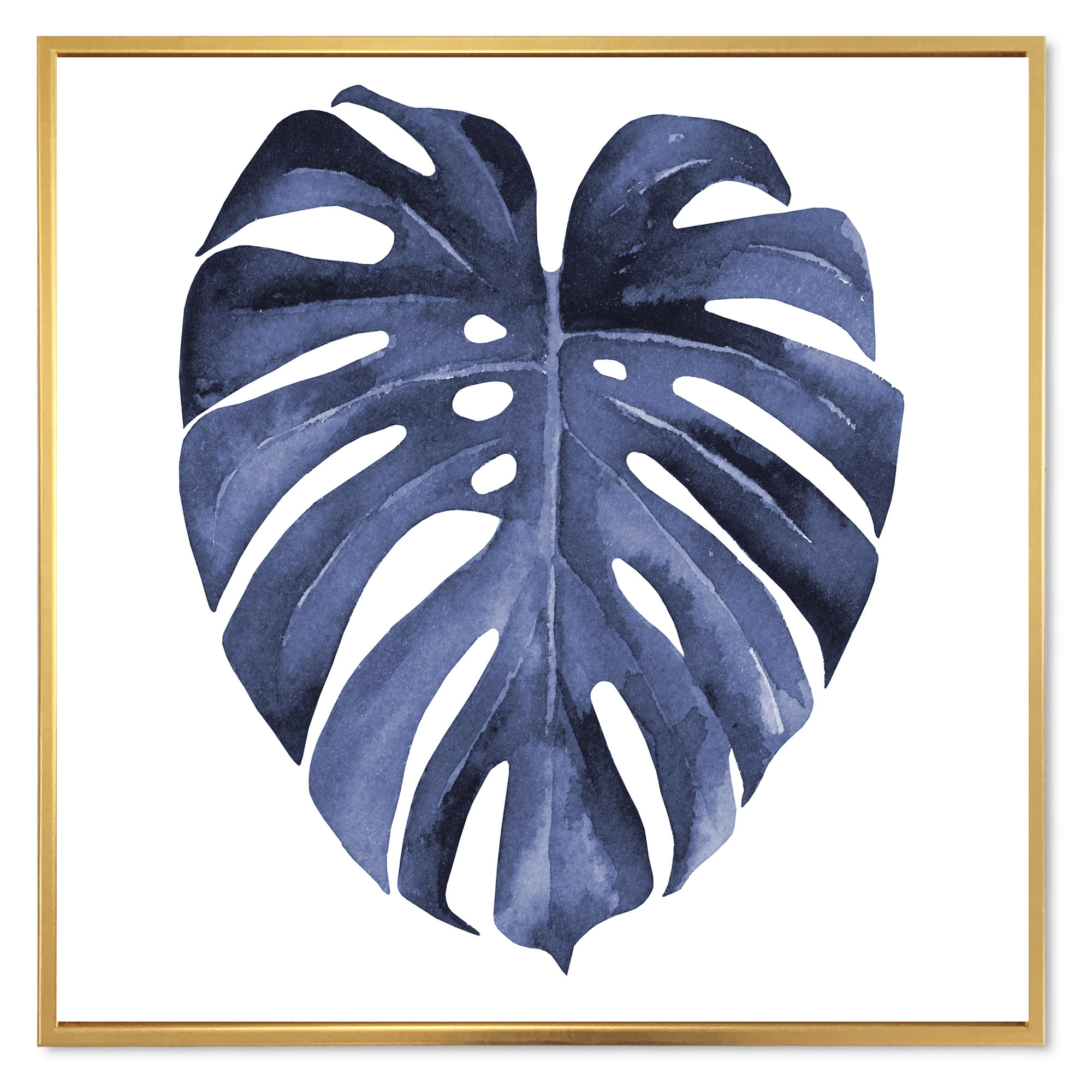 Designart 'Blue Watercolour Tropical Leaves III' Traditional Framed Canvas Wall Art Print