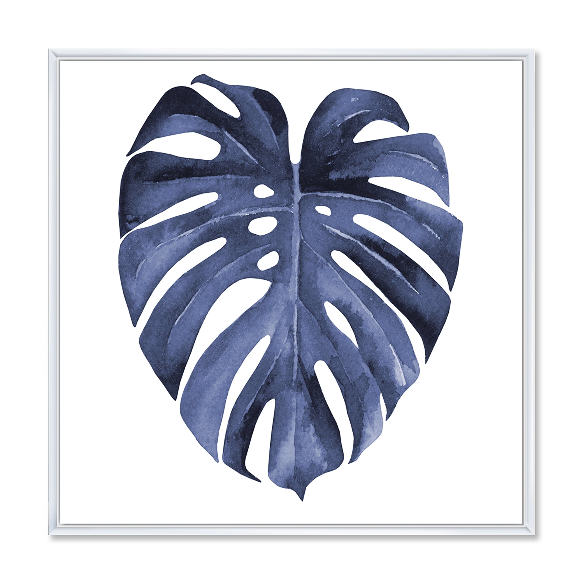 Designart 'Blue Watercolour Tropical Leaves III' Traditional Framed Canvas Wall Art Print