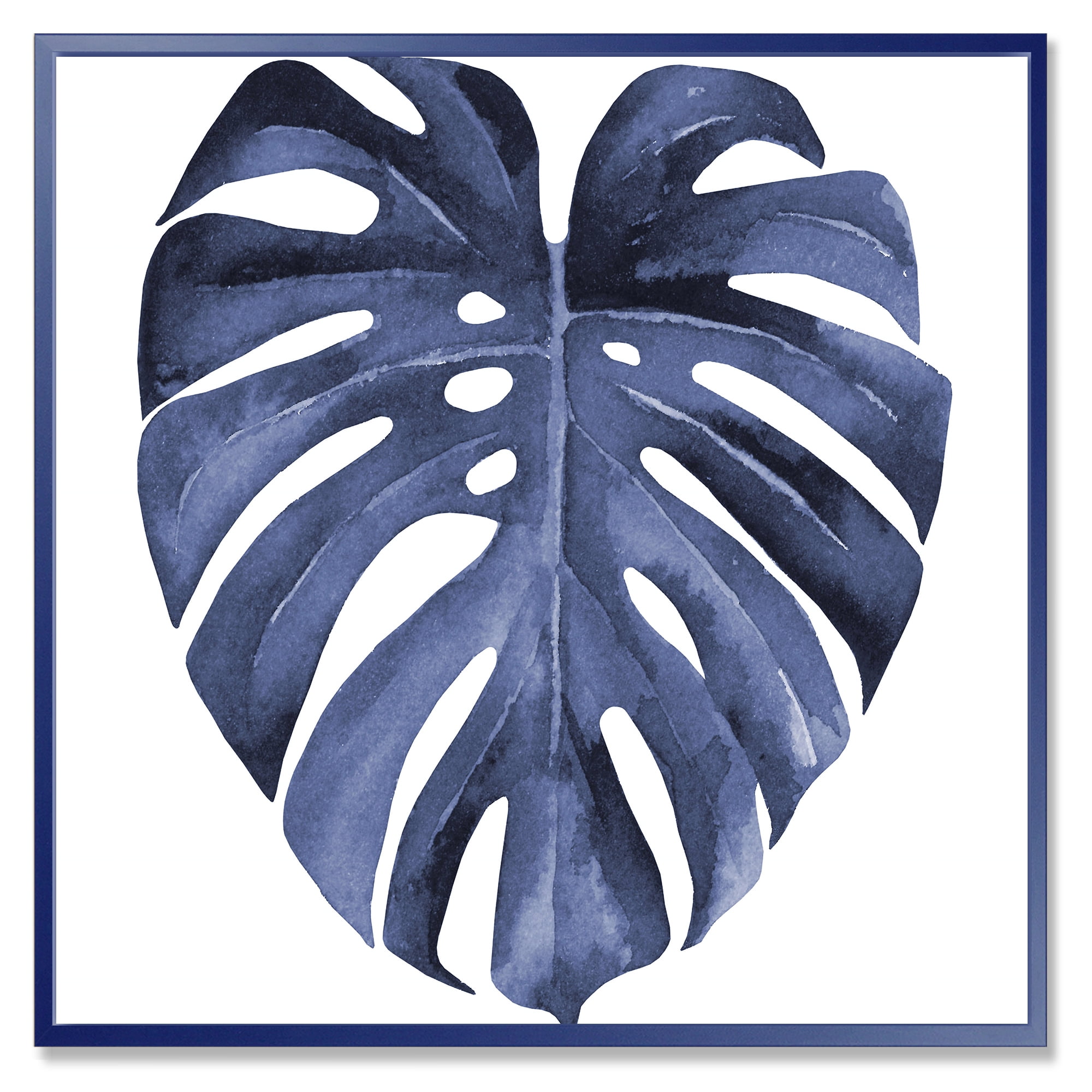 Designart 'Blue Watercolour Tropical Leaves III' Traditional Framed Canvas Wall Art Print