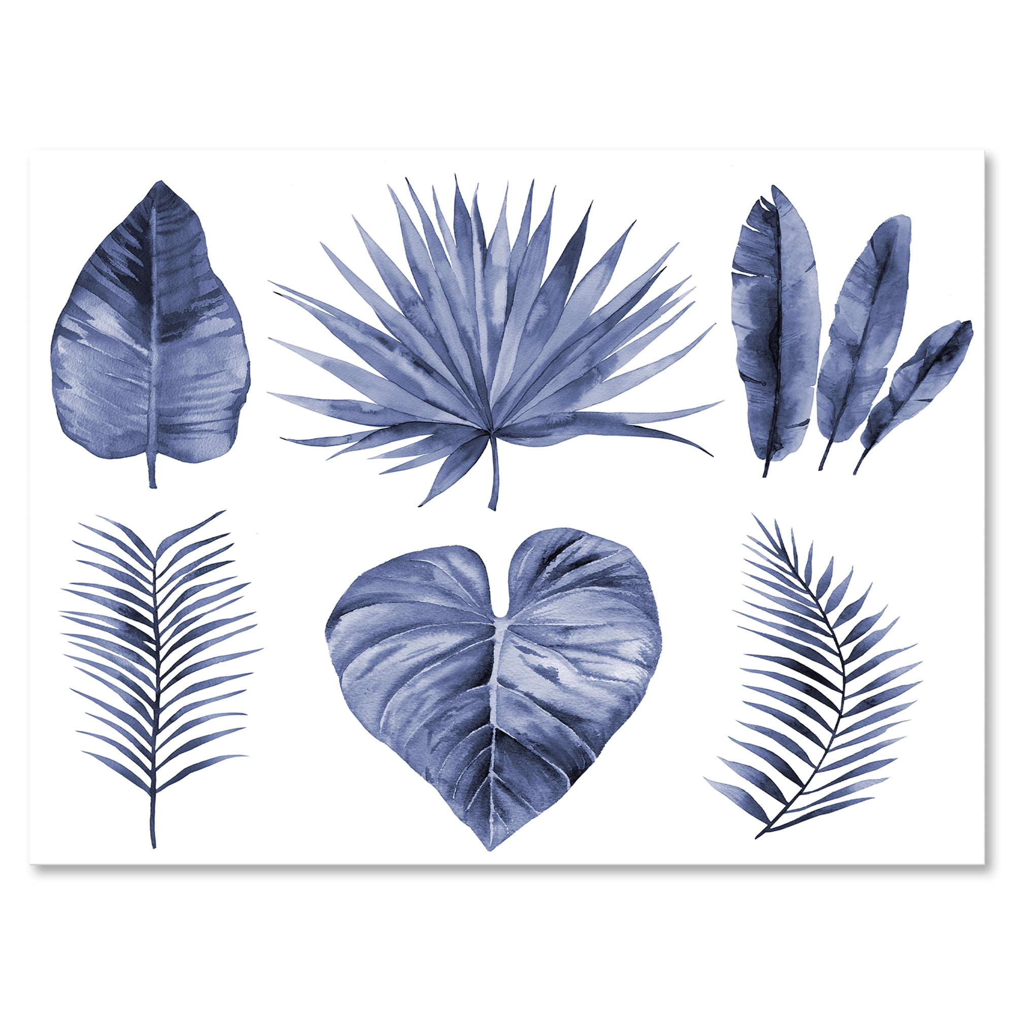 Designart ' Blue Watercolour Tropical Leaves IV ' Traditional Canvas Wall Art Print