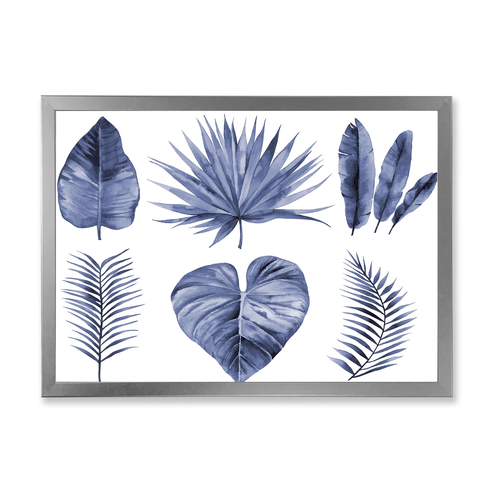Designart 'Blue Watercolour Tropical Leaves IV' Traditional Framed Art Print