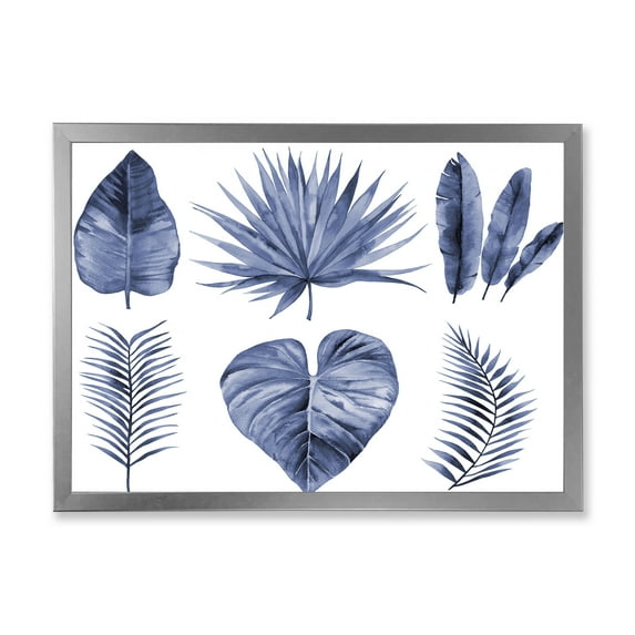 Designart 'Blue Watercolour Tropical Leaves IV' Traditional Framed Art Print