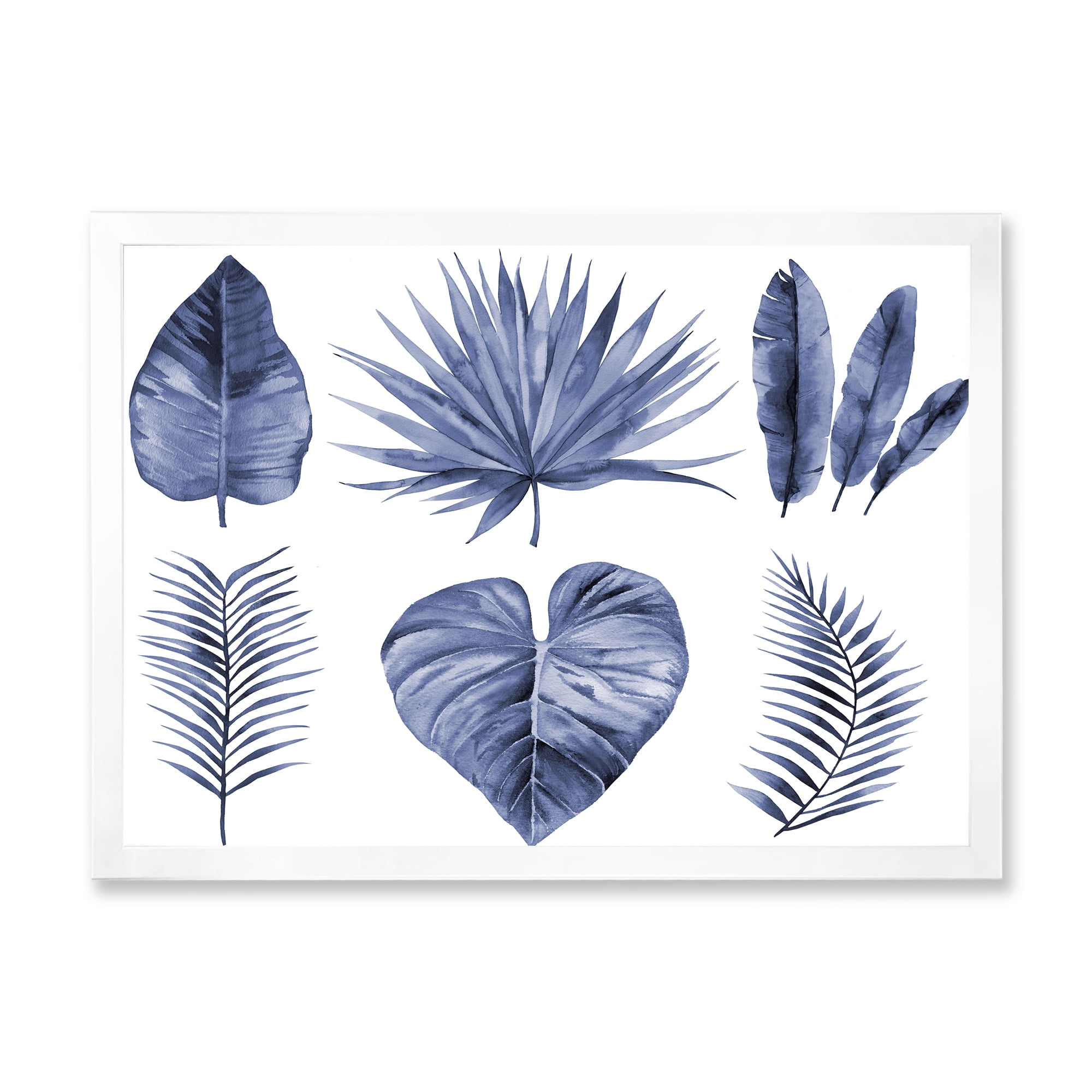 Designart 'Blue Watercolour Tropical Leaves IV' Traditional Framed Art Print