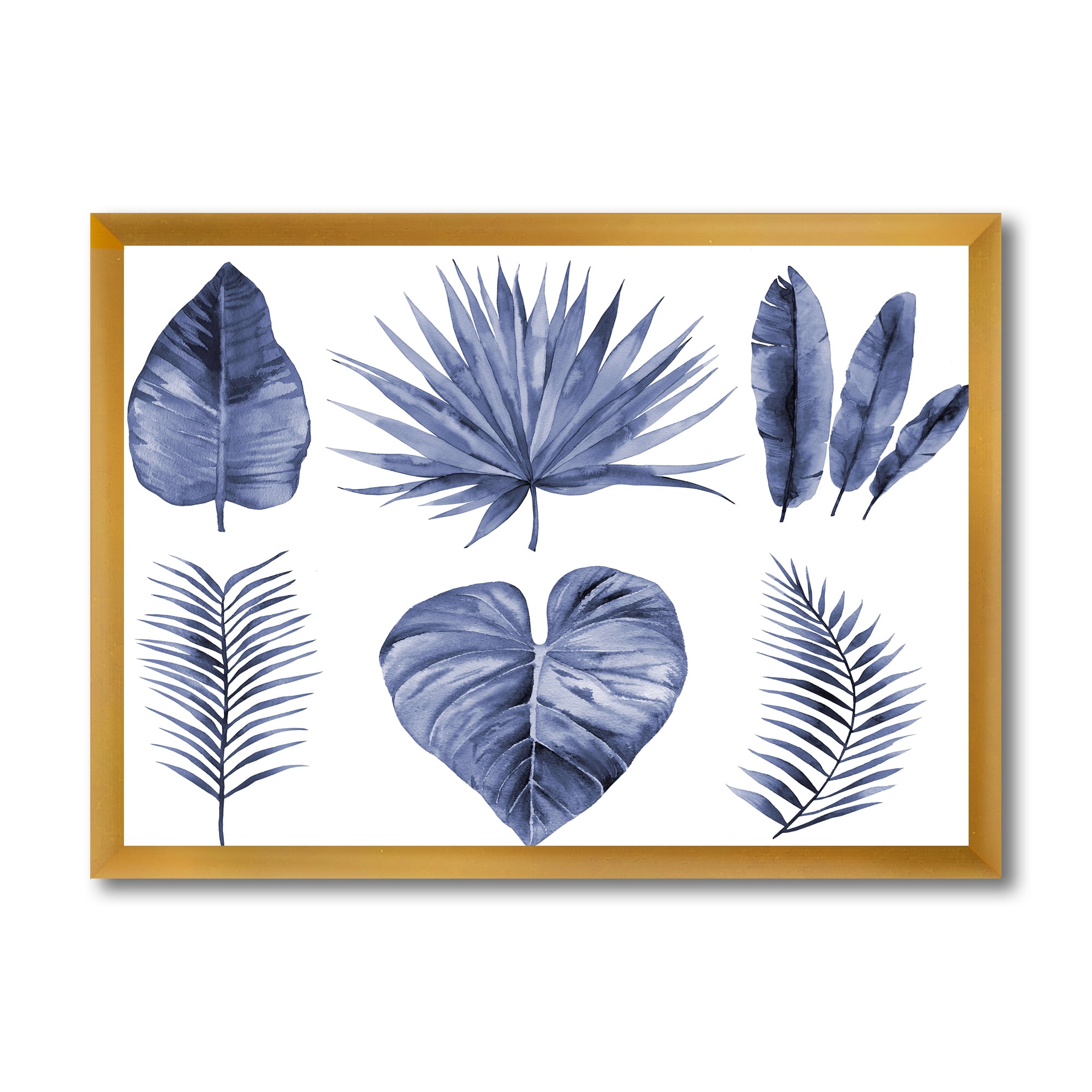 Designart 'Blue Watercolour Tropical Leaves IV' Traditional Framed Art Print