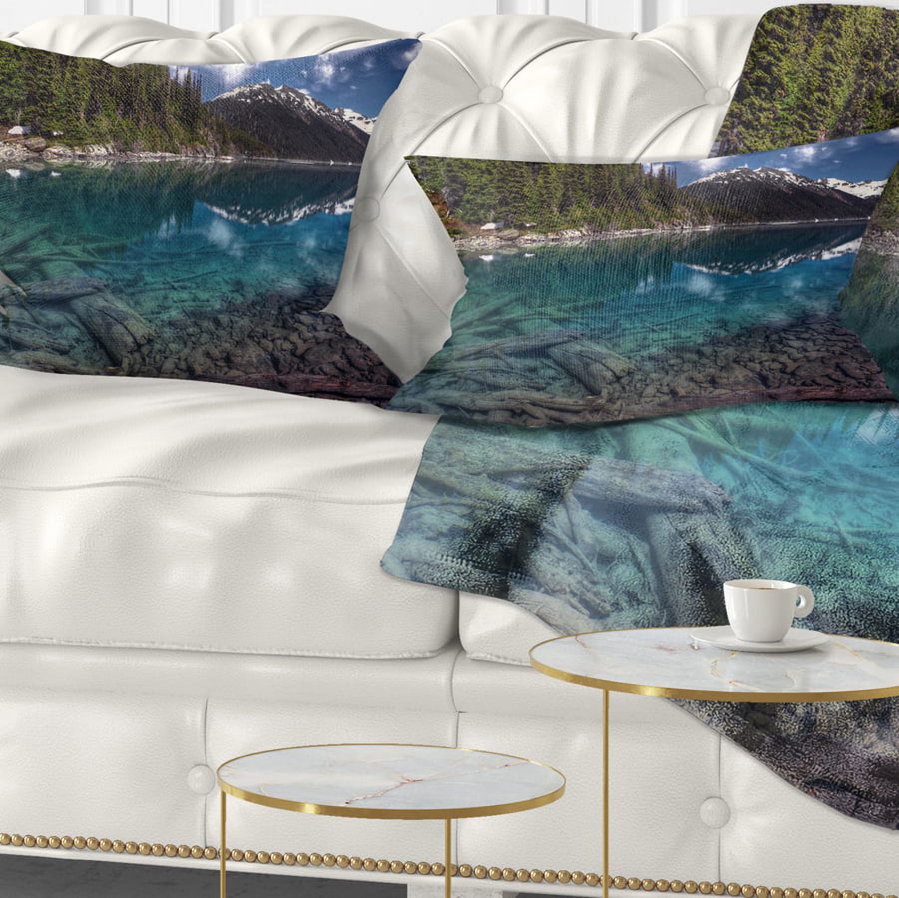 Designart Blue Waters and Mountains - Landscape Printed Throw Pillow - 12x20
