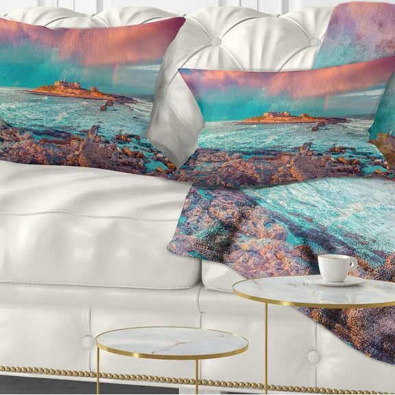 Designart Blue Waters in Spring - Seascape Photography Throw Pillow - 12x20