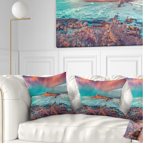 Designart Blue Waters in Spring - Seascape Photography Throw Pillow - 16x16