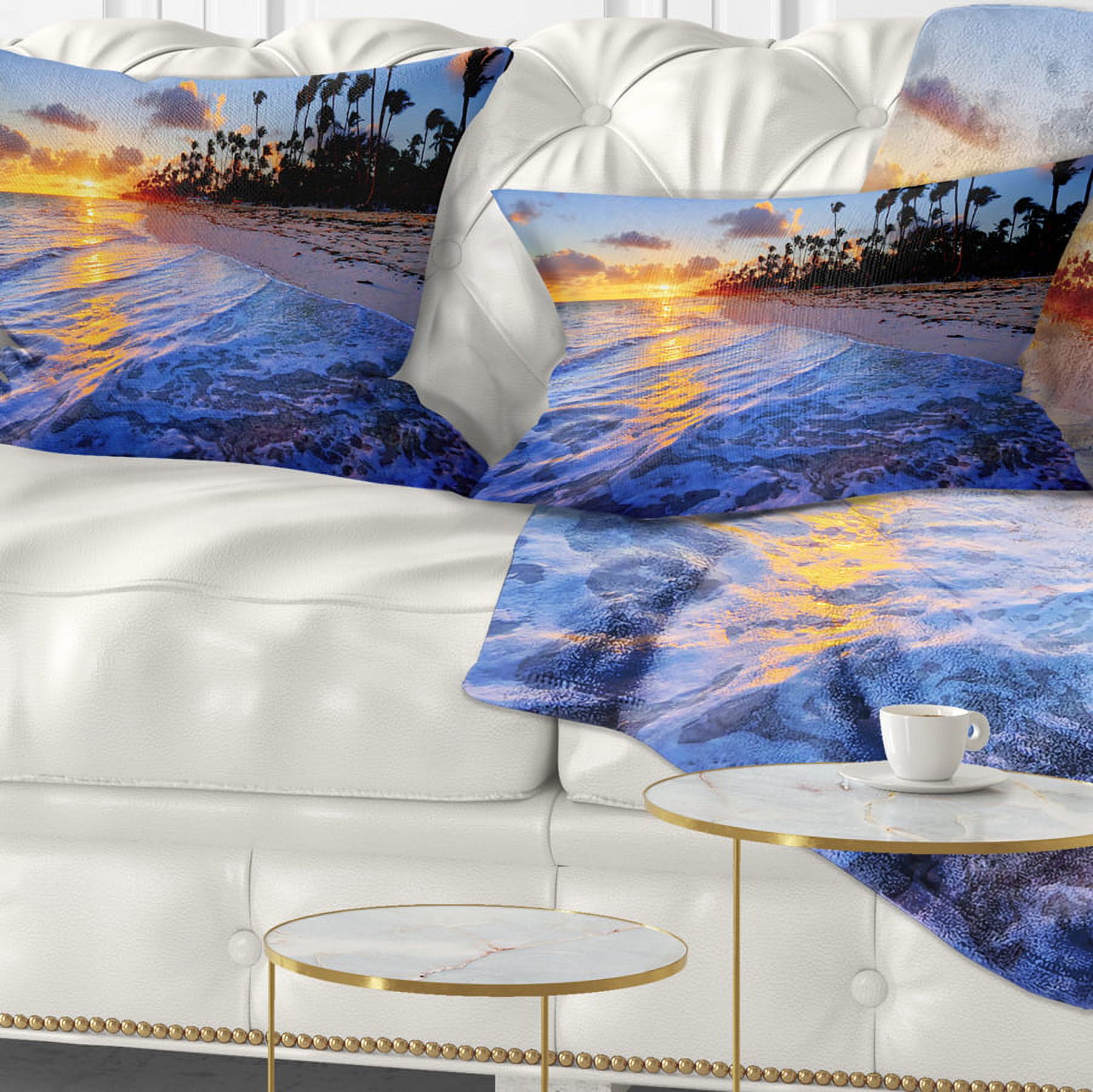 Designart Blue Waves Along the Shore - Seashore Throw Pillow - 12x20